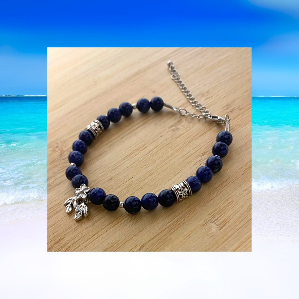 Genuine Sodalite Floral Charm Bracelet